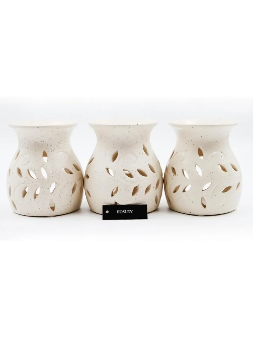 Elegant Ceramic Oil Warmers Set of 3 - Leaf Pattern, Tealight Compatible